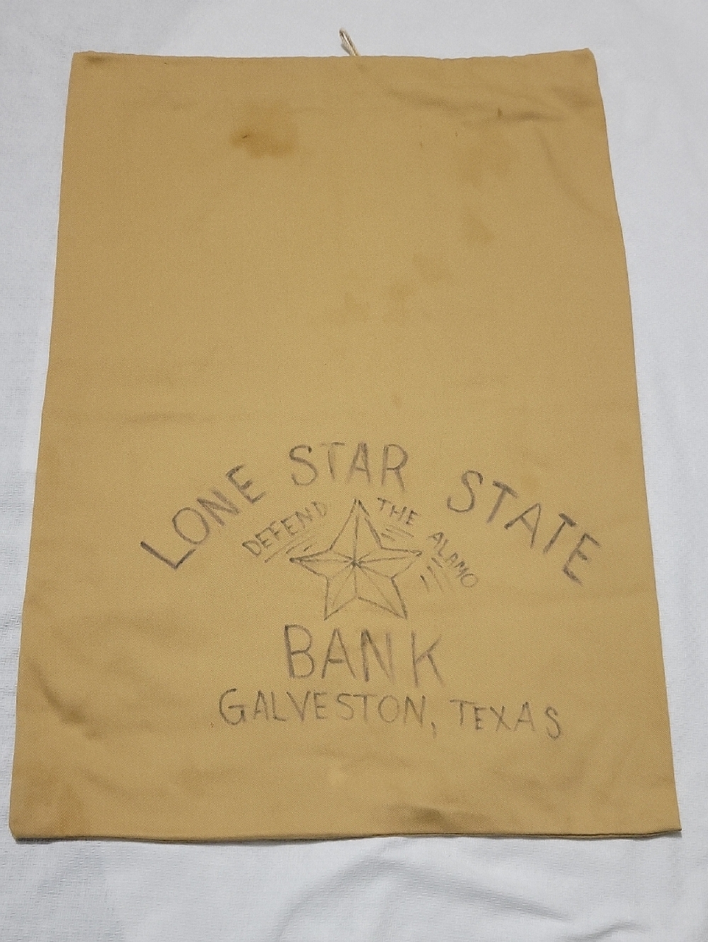 Lone Star State Bank Galveston, Texas Cloth Bank Drawstring Bag